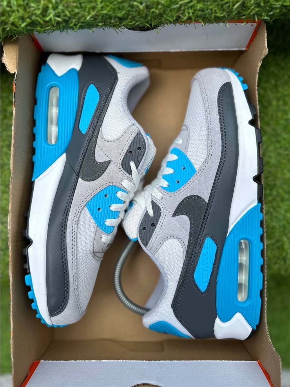 Nike Air Max 90 Platinum Tint Blue Lightning Men’s Shoes Brand New